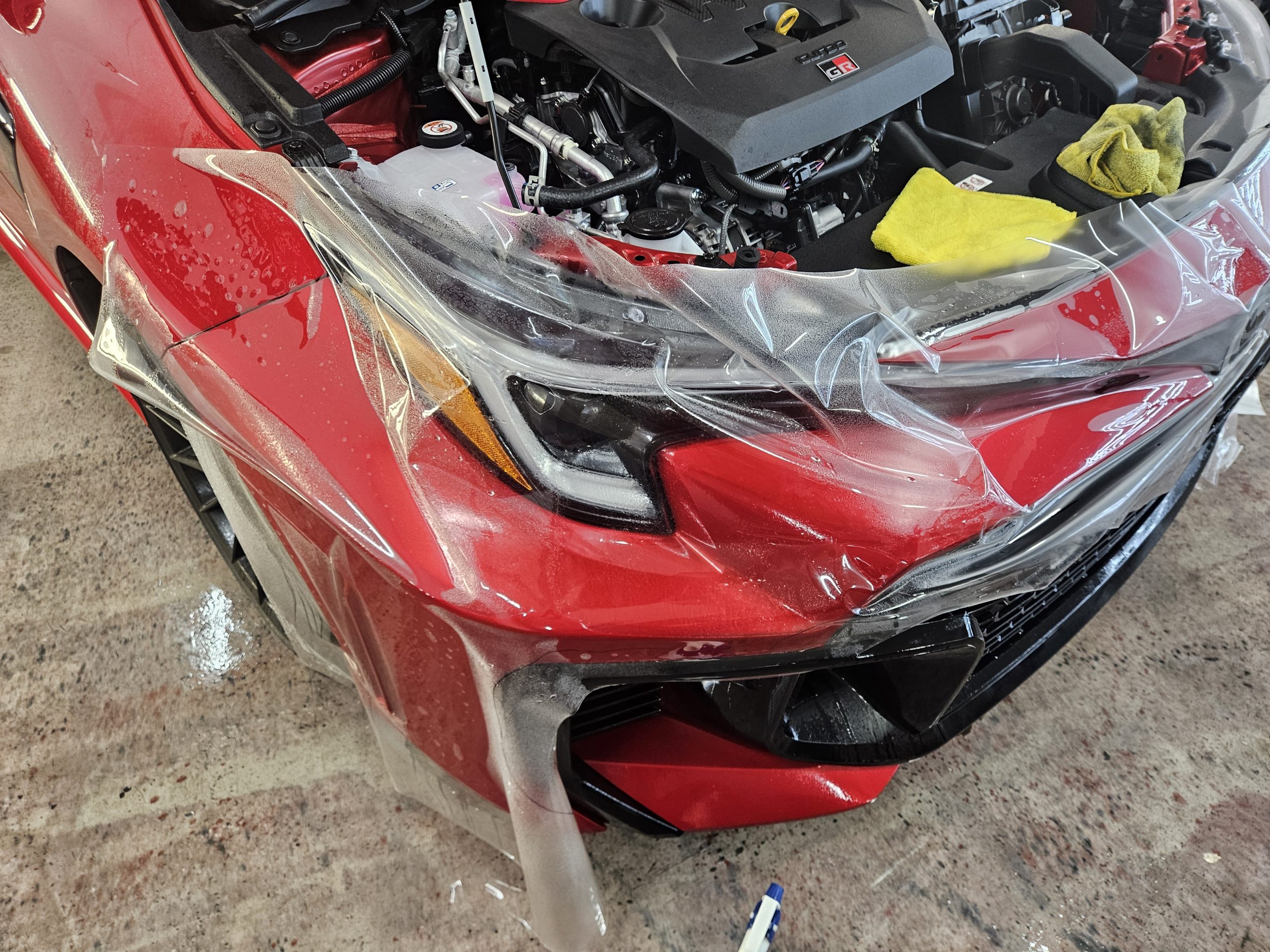 Car before paint protection film is applied